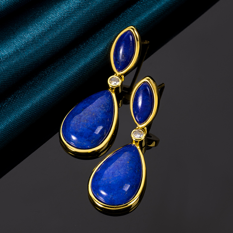 Luxury Natural Lapis Lazuli Drop Earrings Elegant