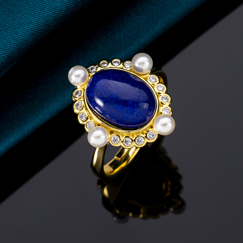 Oval Lapis Lazuli Ring with Freshwater Pearl