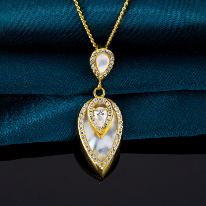 Antique Style White MOP Teardrop Pendant Necklace
