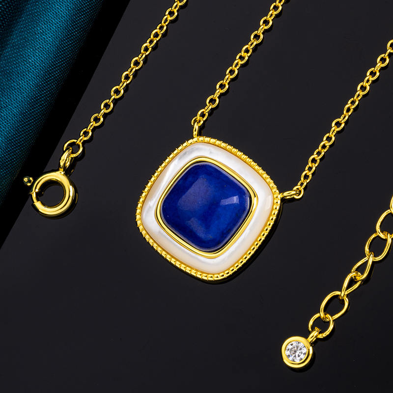 Lapis Lazuli Sugar Cube Pendant Necklace
