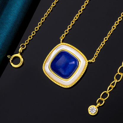 Lapis Lazuli Sugar Cube Pendant Necklace