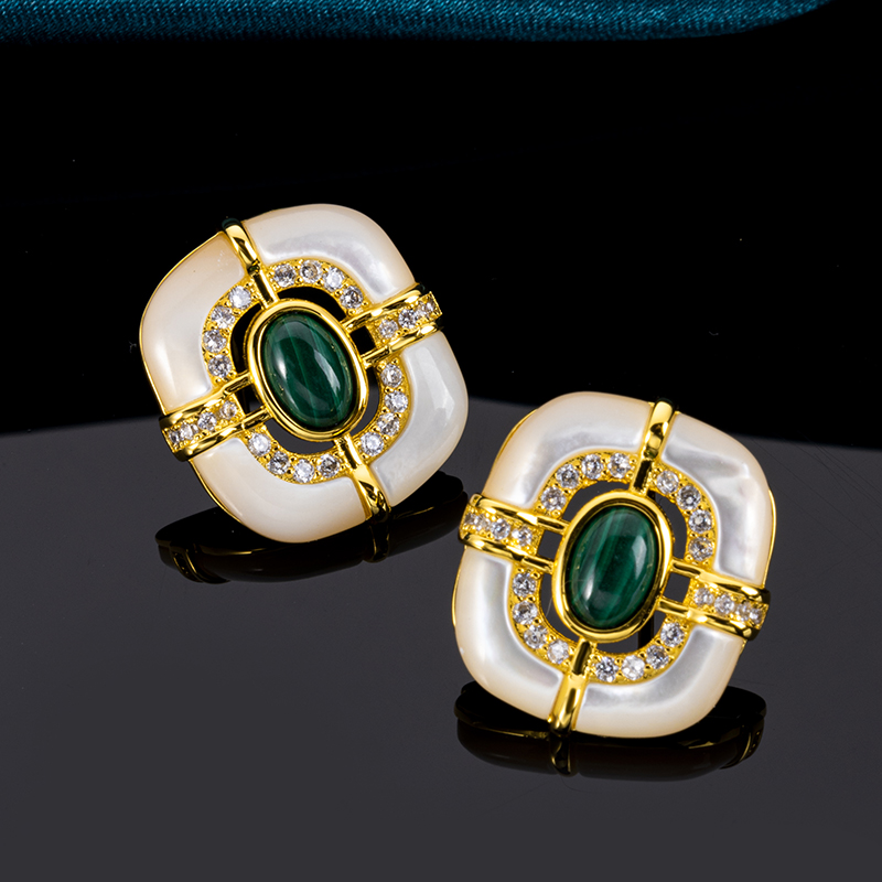 Sophisticated Malachite Mother of Pearl Studs