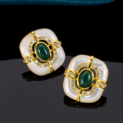 Sophisticated Malachite Mother of Pearl Studs