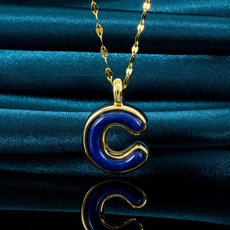 Electroformed 999 Silver Letter Lapis Lazuli Necklace