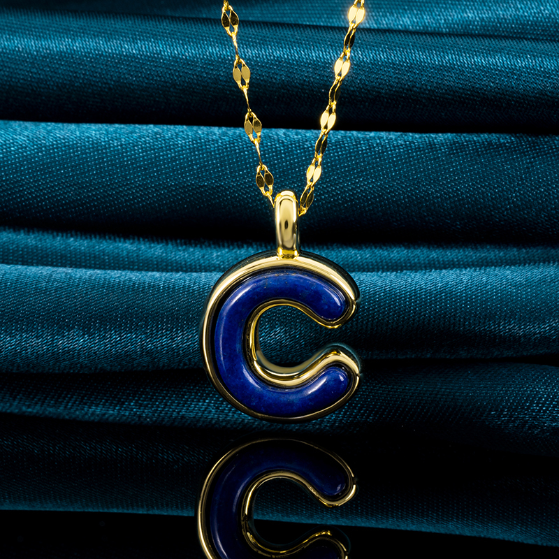 Electroformed 999 Silver Letter Lapis Lazuli Necklace