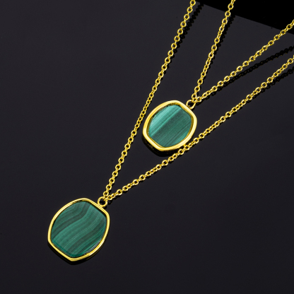 Geometric Square Malachite Layered Necklace