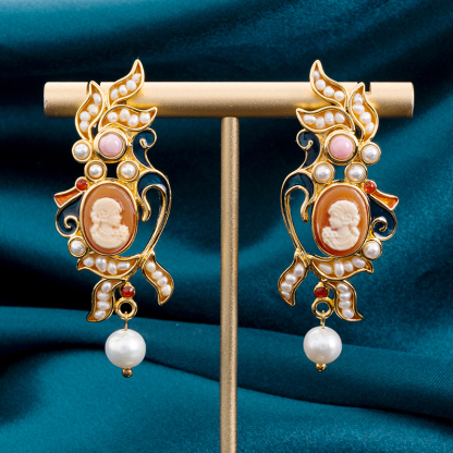 Cameo Vintage Earrings: Maillard Aesthetic Design