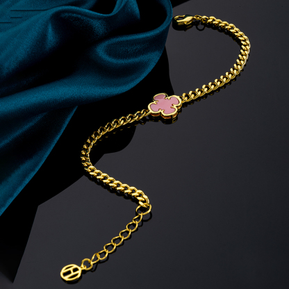 Queen Conch Clover Cuban Link | Pink Shell Bracelet