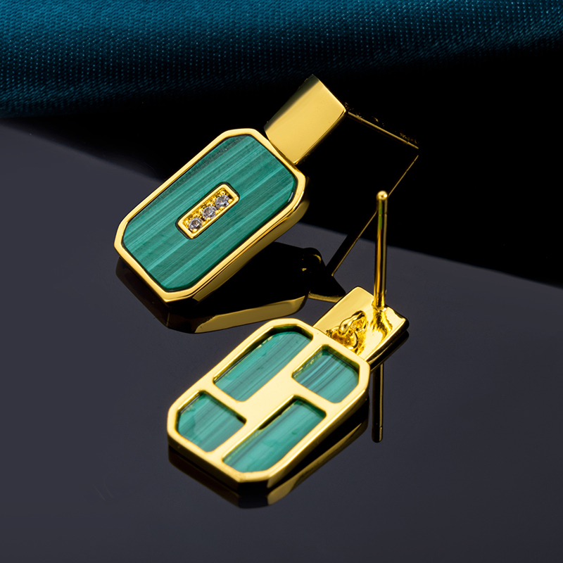 Natural Malachite Perfume Bottle Earrings - Fashion Studs