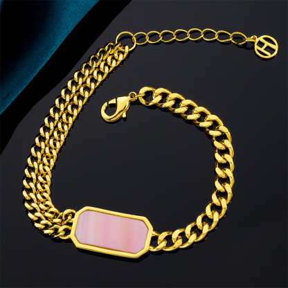 Pink Conch Square Cuban Chain Bracelet for Women