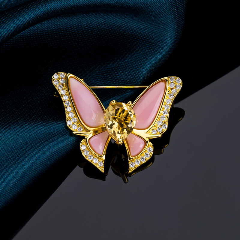Luxury Pavé Butterfly Brooch: Natural Queen Conch