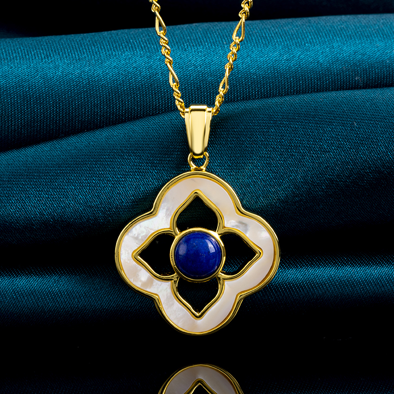 Elegant MOP & Lapis Lazuli Clover Choker | Luxe