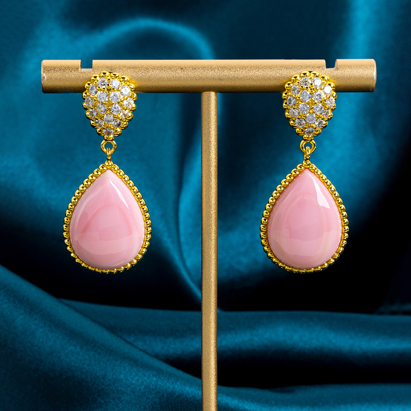 Natural Queen Conch Teardrop Earrings | Pavé Diamonds