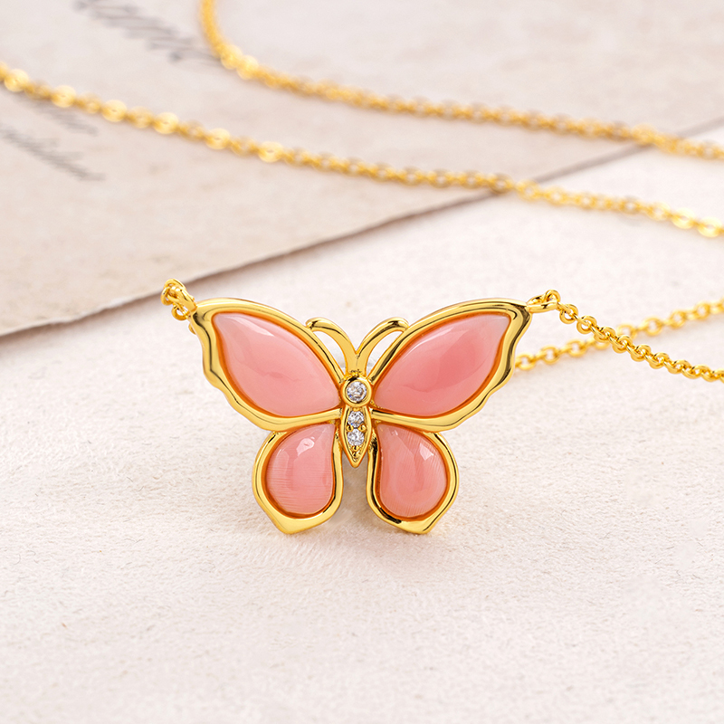 Pink Butterfly Pendant Necklace - Natural Queen Conch, Brightening Skin