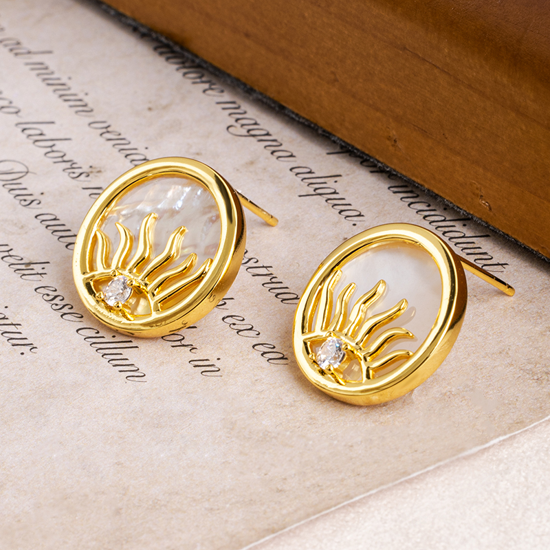 Sun Eye Coin Pendant - Natural White MOP, Boho Chic Necklace