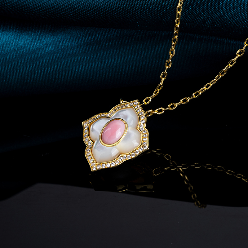 Enchanted Bloom Necklace - Conch & MOP Pendant, Divine Goddess Gift