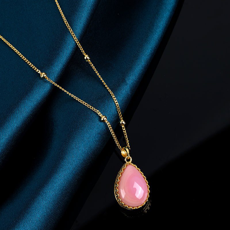 Pink Conch Teardrop Necklace - Delicate & Girly, Nature's Treasure