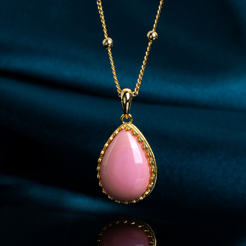 Pink Conch Teardrop Necklace - Delicate & Girly, Nature's Treasure