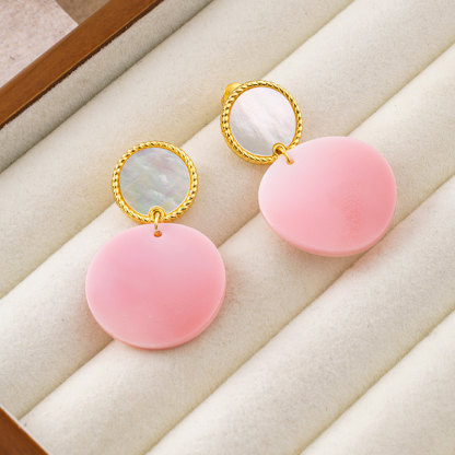 Luxe Deep-Sea Shell Earrings: White MOP & Queen Conch, Modern Minimalist