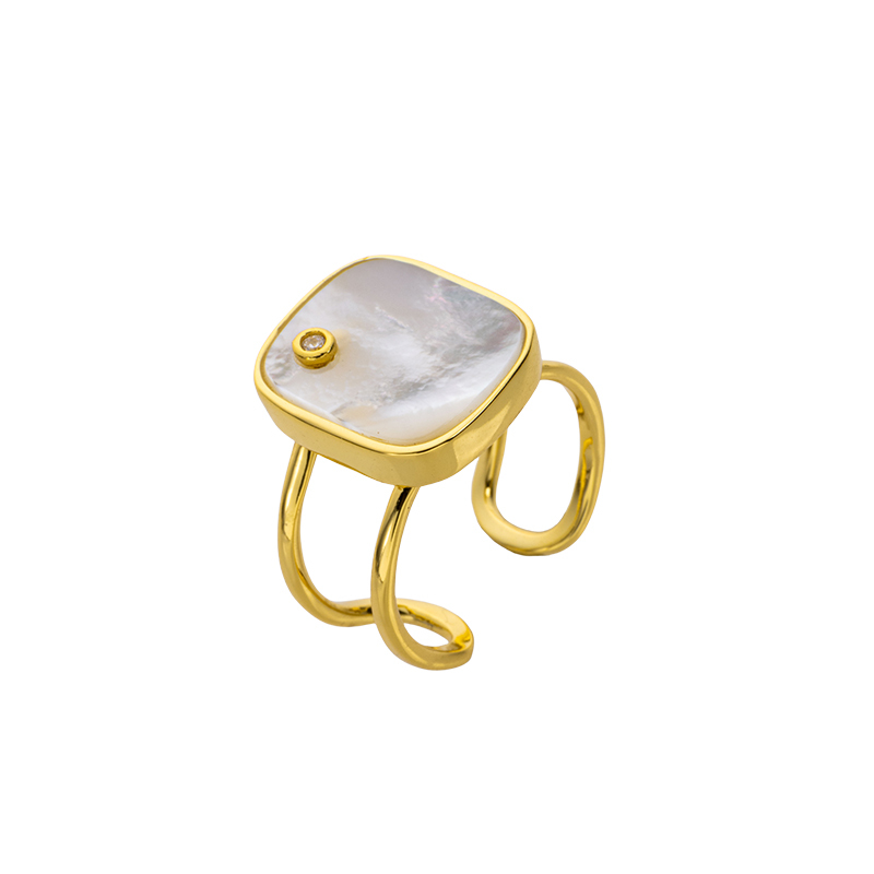 Natural MOP Square Ring Adjustable Unique
