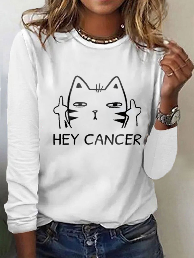 Women's F*ck Cancer Breast Cancer Awareness Printed Casual Long-Sleeve