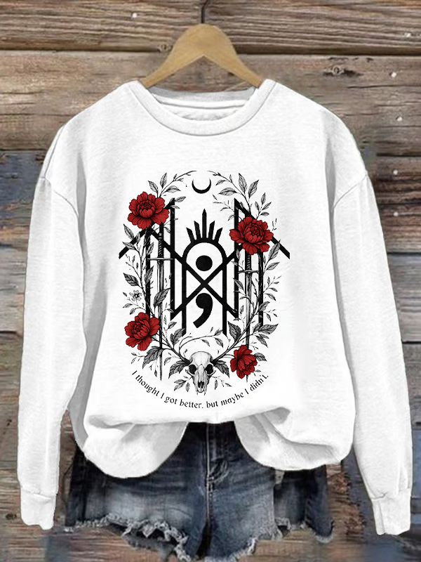 Woman's Christmas Skull Rose Print Casual Sweatshirt