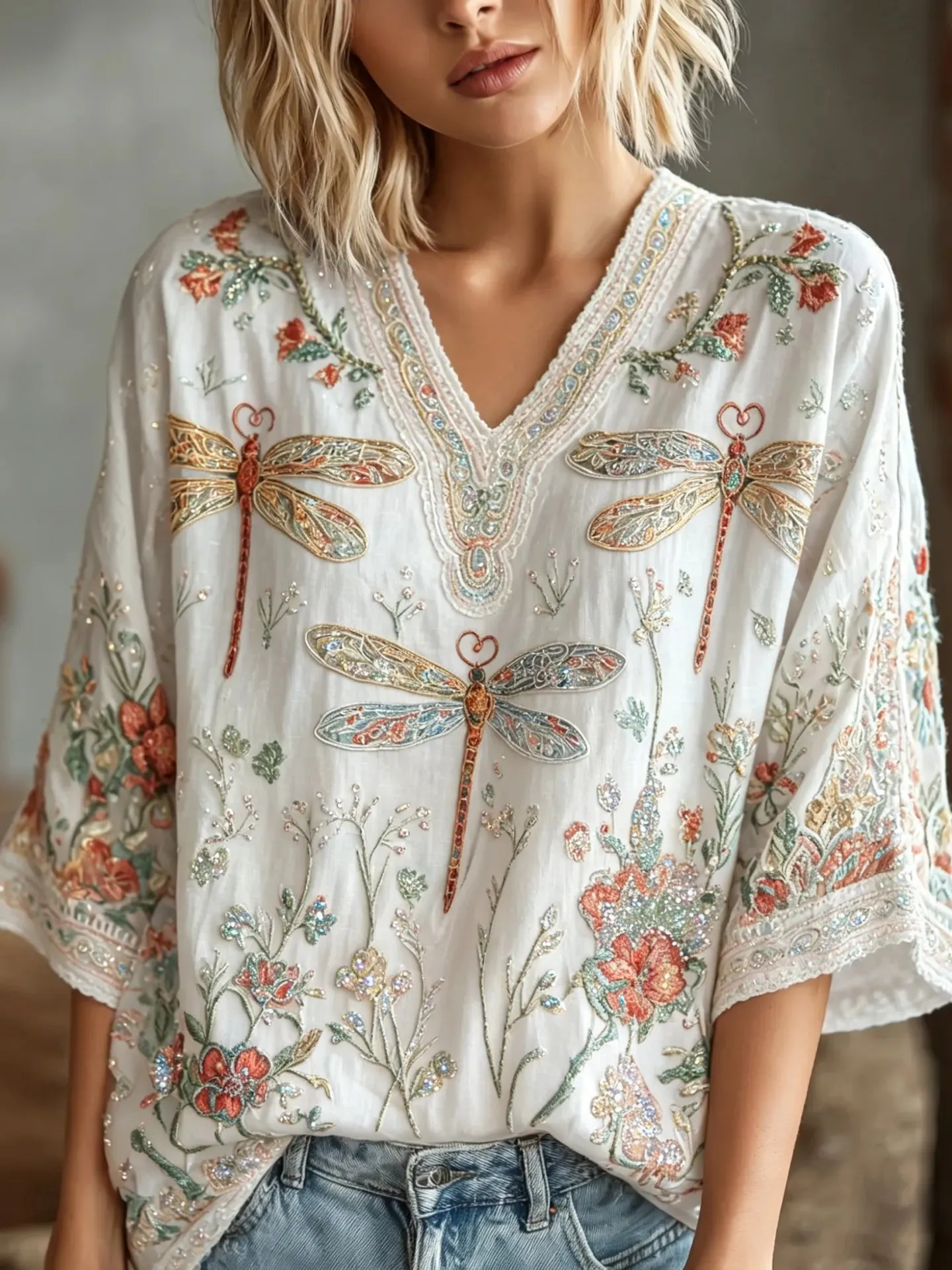 Women's Blouse Floral Graphic Elegant Bohemia Vintage 3_4 Length Blouse