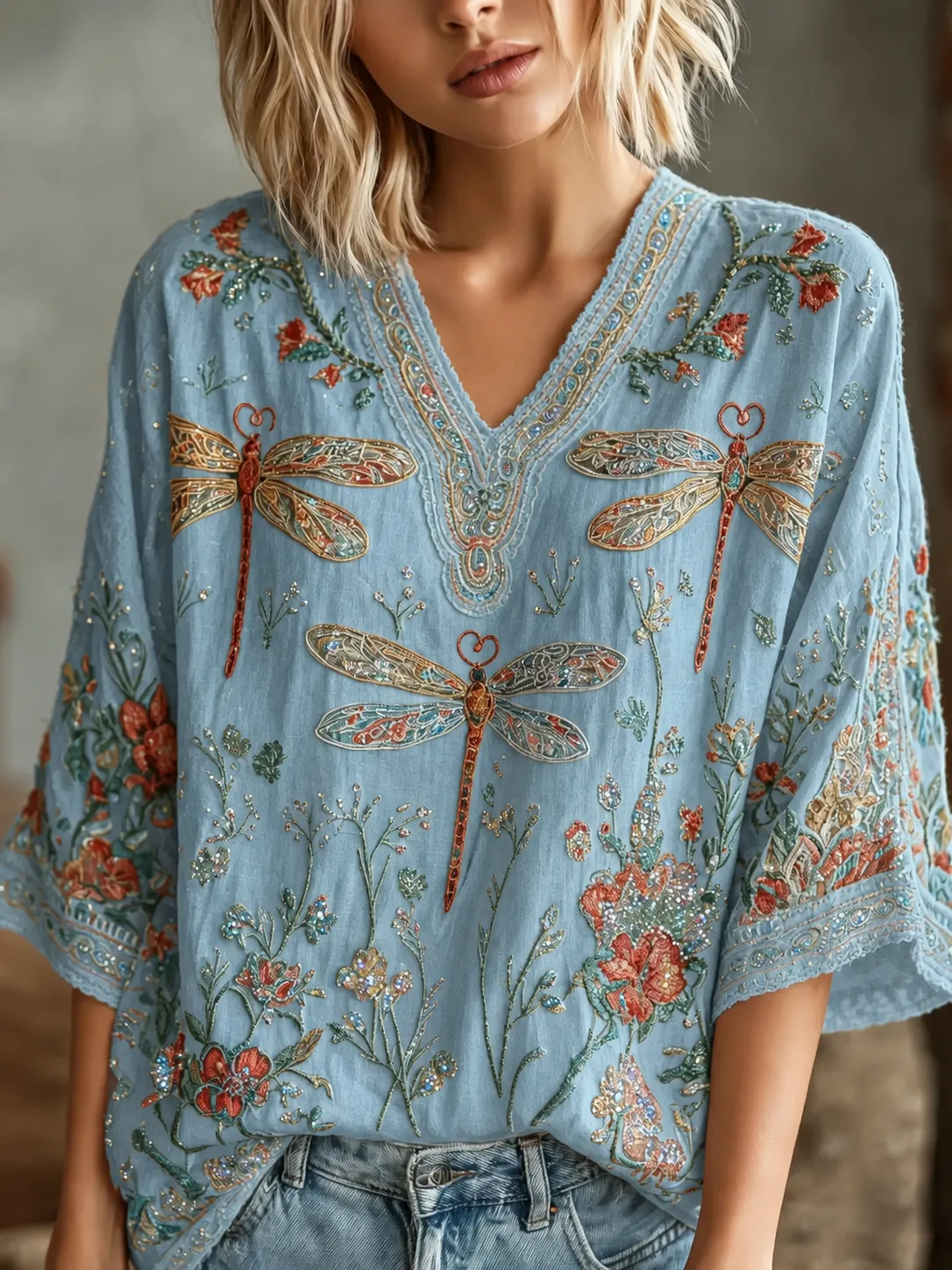 Women's Blouse Floral Graphic Elegant Bohemia Vintage 3_4 Length Blouse