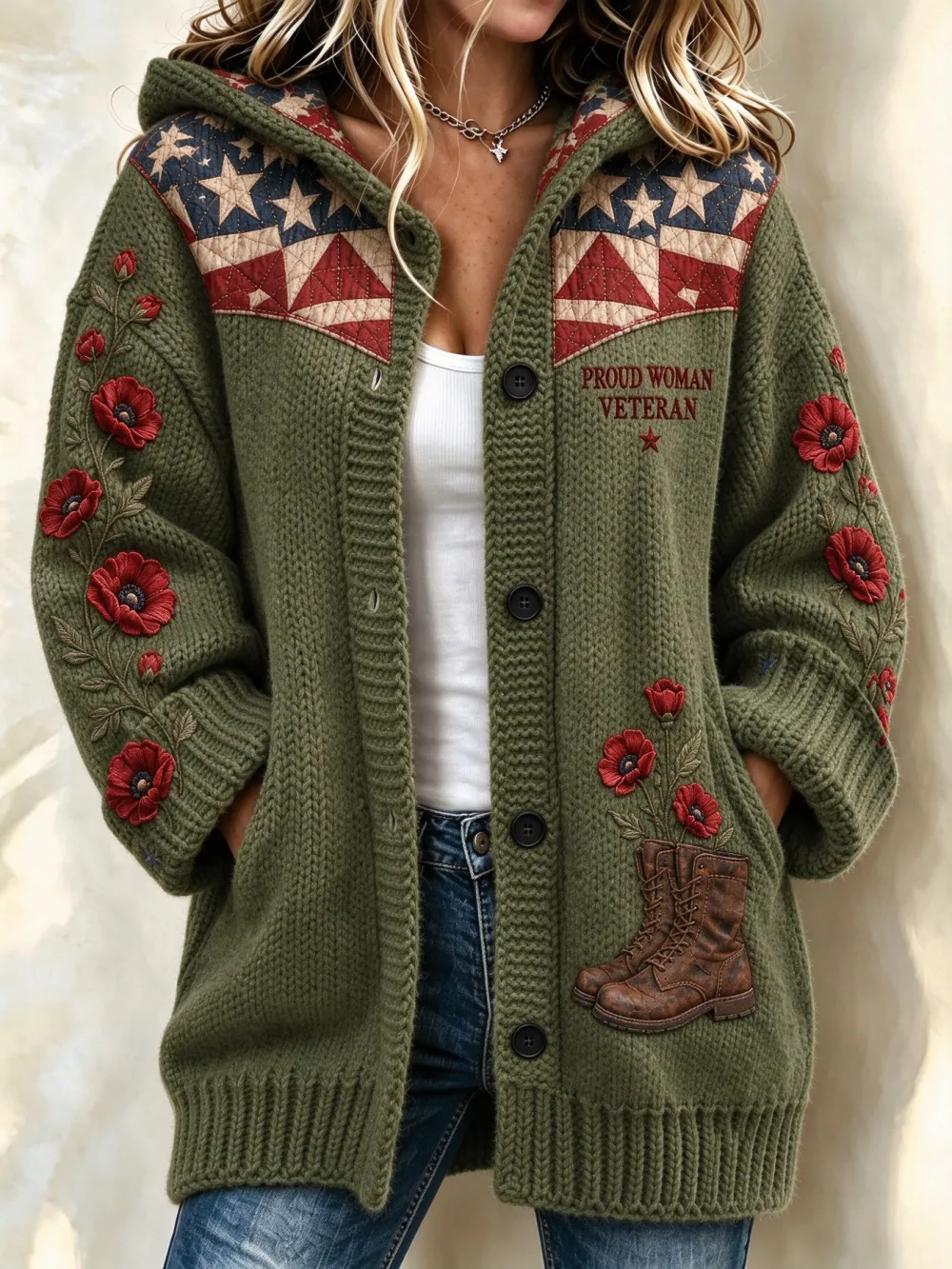 Women'S Veterans Day Printed Casual Cardigan