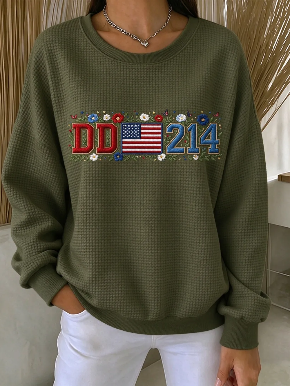 Women's Veterans Day Graphic Print Waffle Sweatshirt