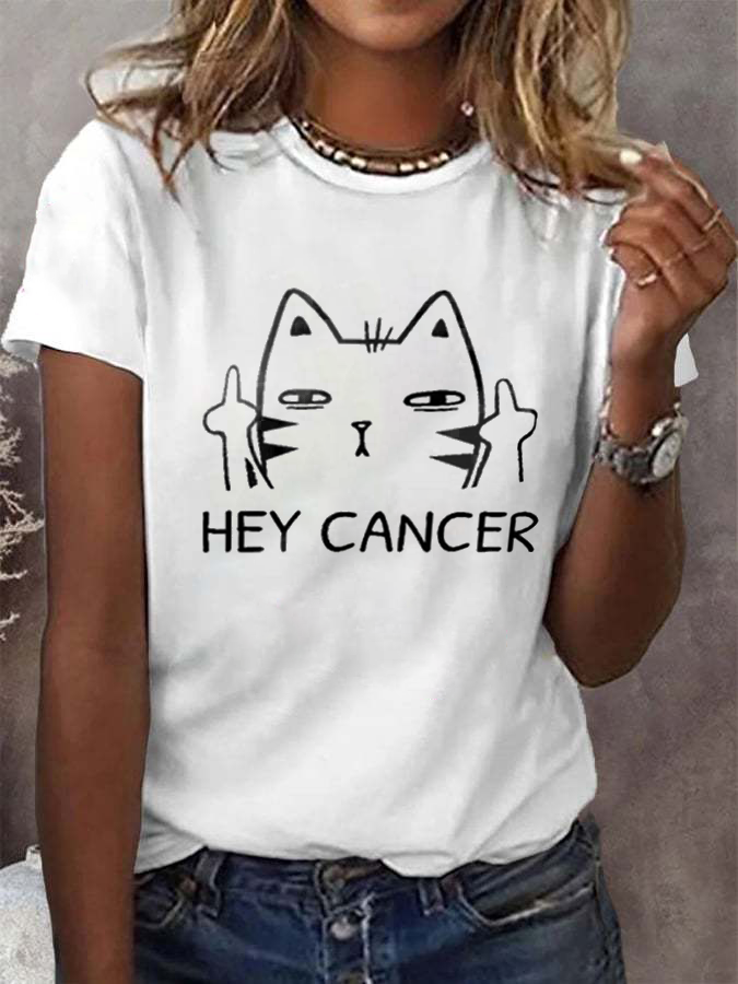 Women's  Casual Hey Cancer Fuck You Based Print T Shirt