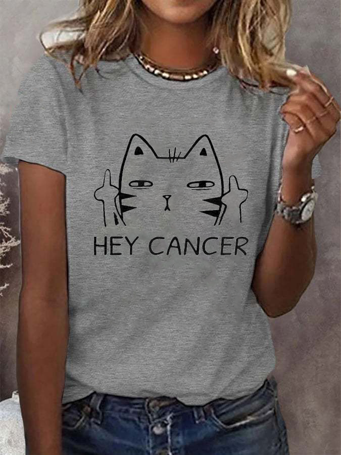 Women's  Casual Hey Cancer Fuck You Based Print T Shirt