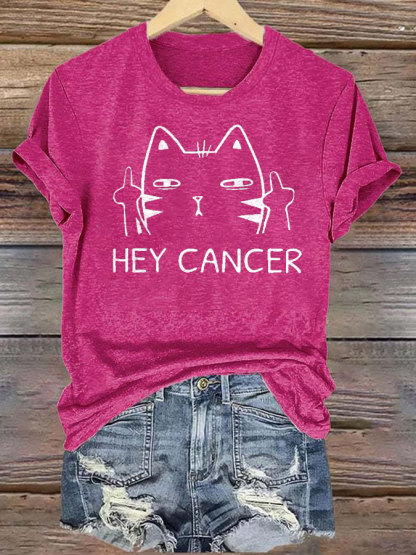 Women'S Casual Hey Cancer Fuck You Based Print T Shirt