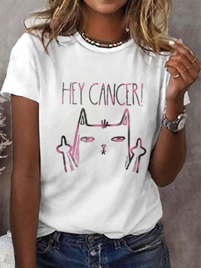 Women's  Casual Hey Cancer Fuck You Based Print T Shirt