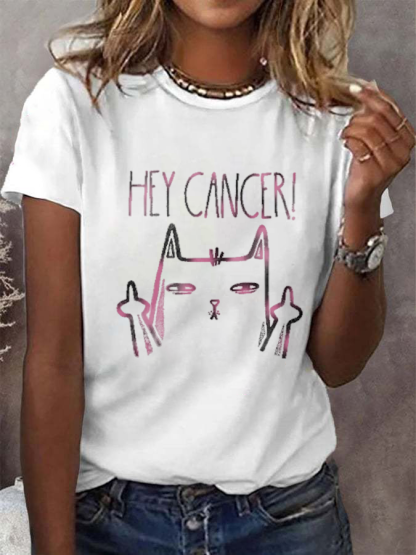 Women's  Casual Hey Cancer Fuck You Based Print T Shirt