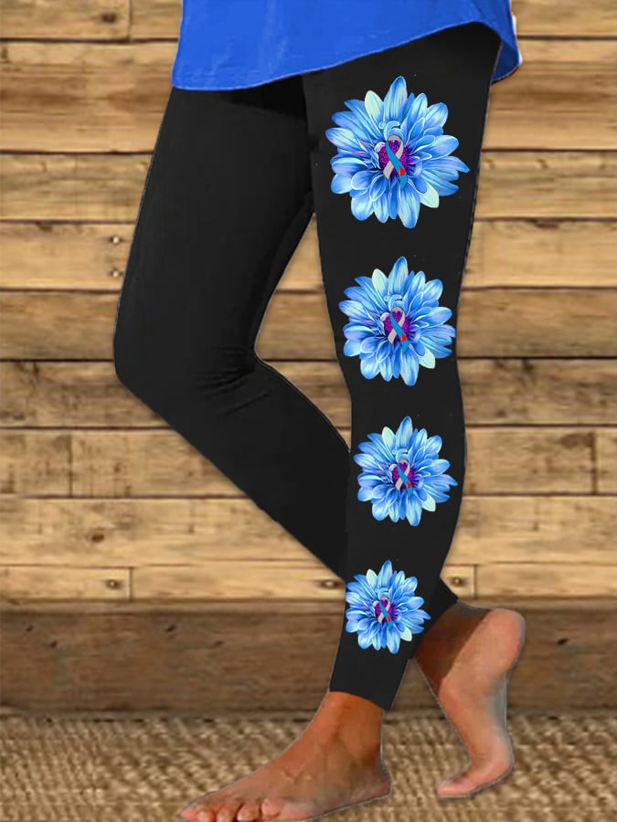 Women's Diabetes Awareness Daisy Ribbon Print Leggings