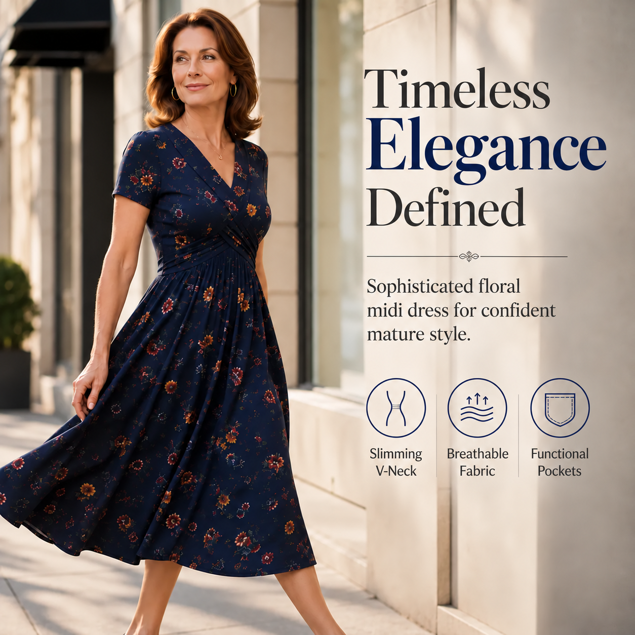 Women's V-Neck Floral Print Dress with Twist Waist