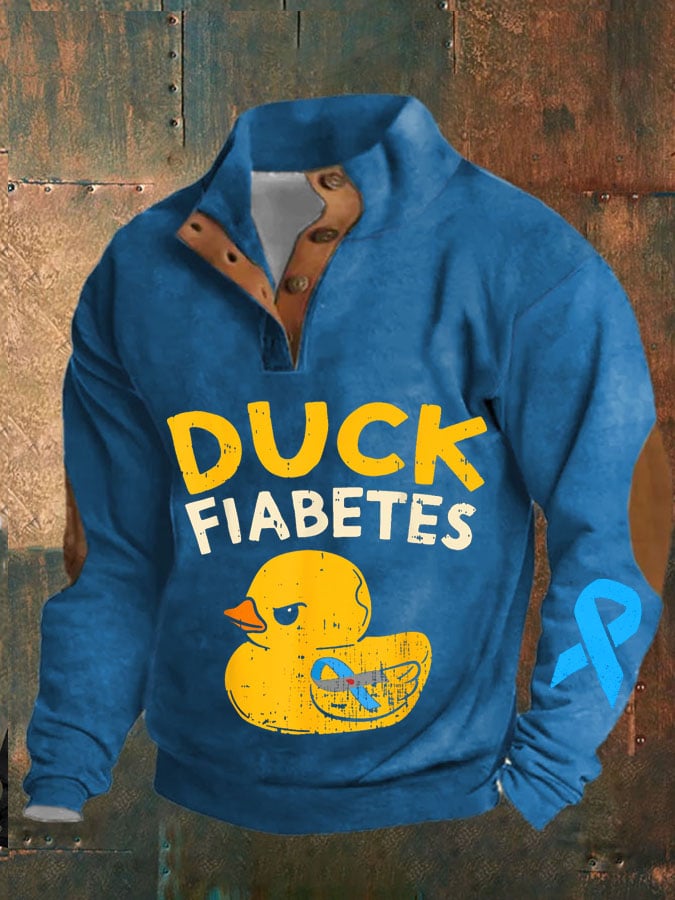 Men's Funny Diabetes Awareness I Duck Fiabetes I Cool Rubber Duck Print Button Casual Long Sleeve Sweatshirt