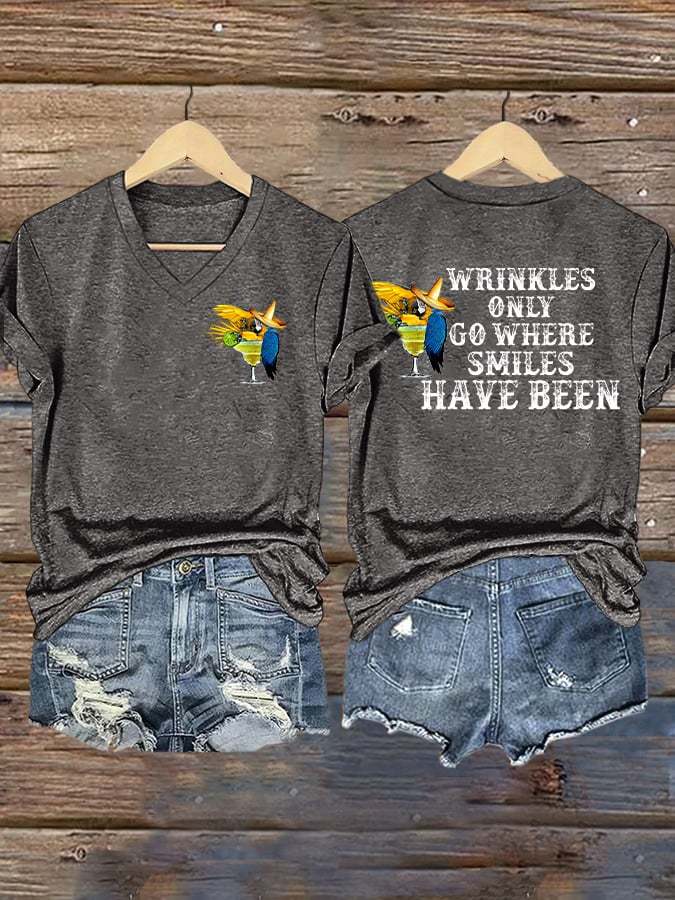 Women's Retro  Wrinkles Only Go Where Smiles Have Been Print T-Shirt