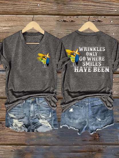 Women's Retro  Wrinkles Only Go Where Smiles Have Been Print T-Shirt