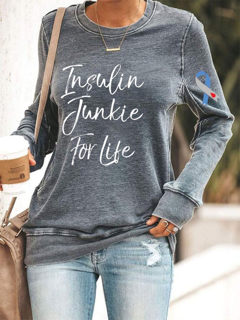 Women's Funny Insulin Junkie for Life Diabetes Awareness Printed Sweatshirt