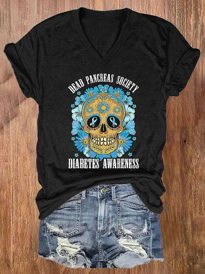 Women's Casual Diabetes Awareness Printed Short Sleeve T-Shirt