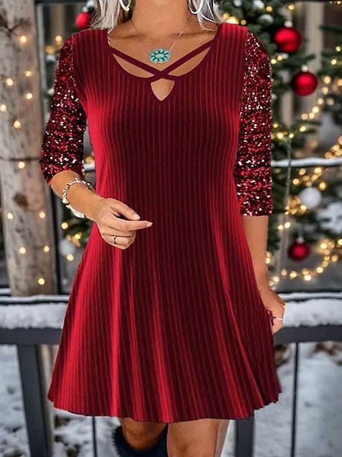 Women'S Casual Patchwork Sequin Dress