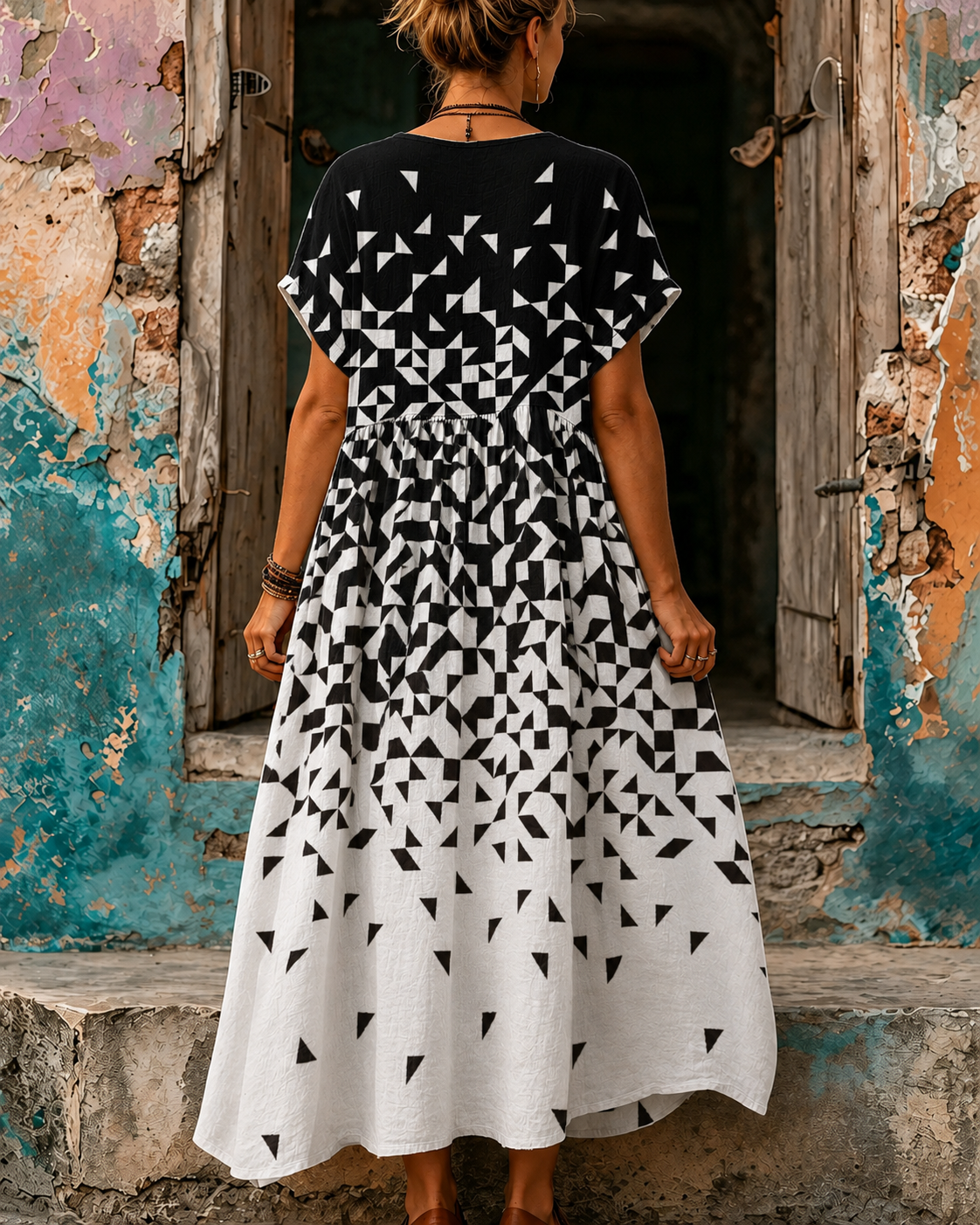 Casual Vacation Retro Geometric Print Maxi Dress