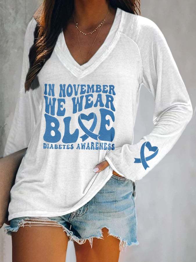Women's I Wear Blue For Diabetes Awareness Printed T-Shirt