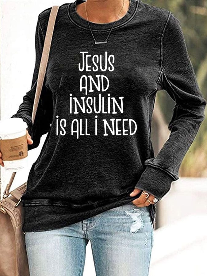 Women's Jesus And Insulin Is All I Need Printed Casual Hoodie