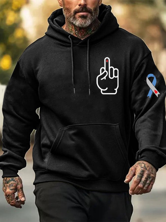 Men's Funny Middle Finger Diabetes Awareness Casual Hoodie