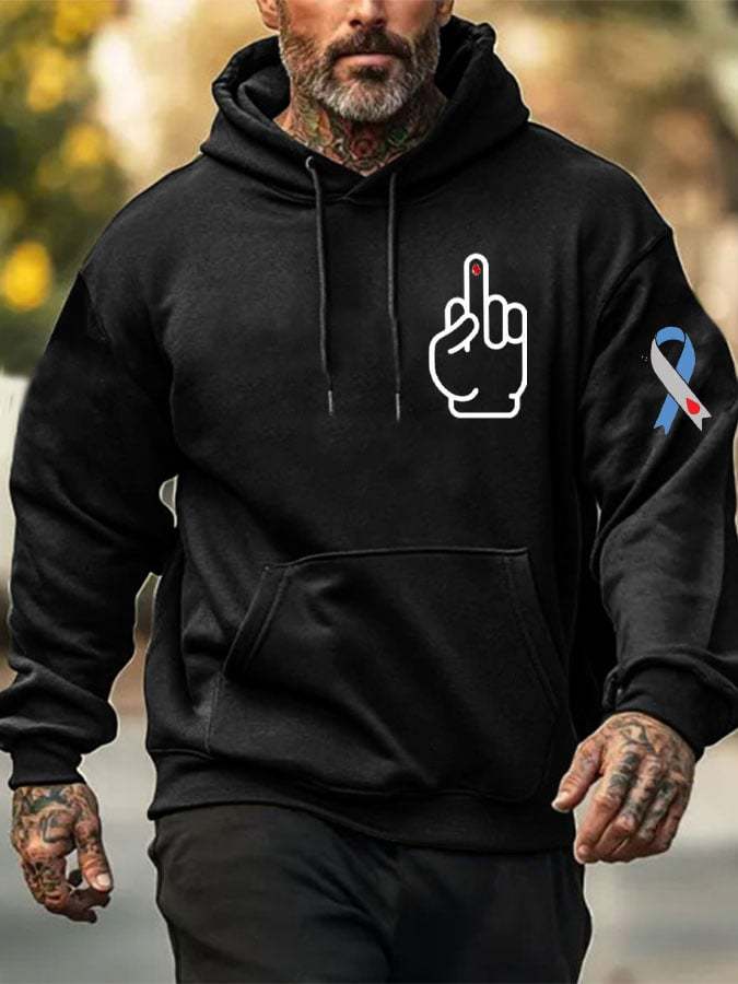 Men's Funny Middle Finger Diabetes Awareness Casual Hoodie