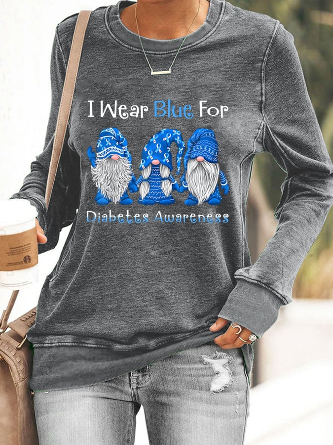Women's I Wear Blue for Diabetes Awareness Gnomes Sweatshirt