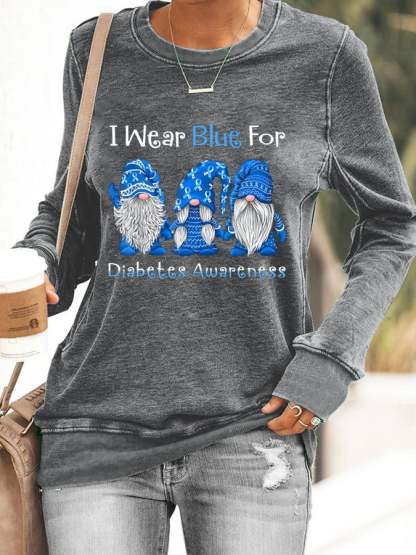 Women's I Wear Blue for Diabetes Awareness Gnomes Sweatshirt